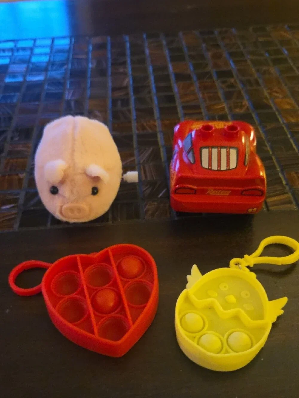Red Lightning McQueen Duplo Lego Toy Car And Wind Up Pig With Fidgets Bundle